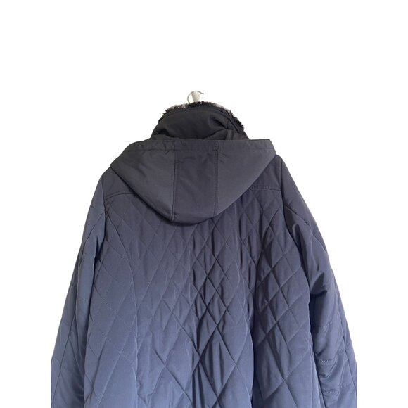 Croft & Barrow 1X Gray Quilted Faux Fur Trim Coat Hood Zip Pockets Soft Warm Coz - Picture 6 of 12